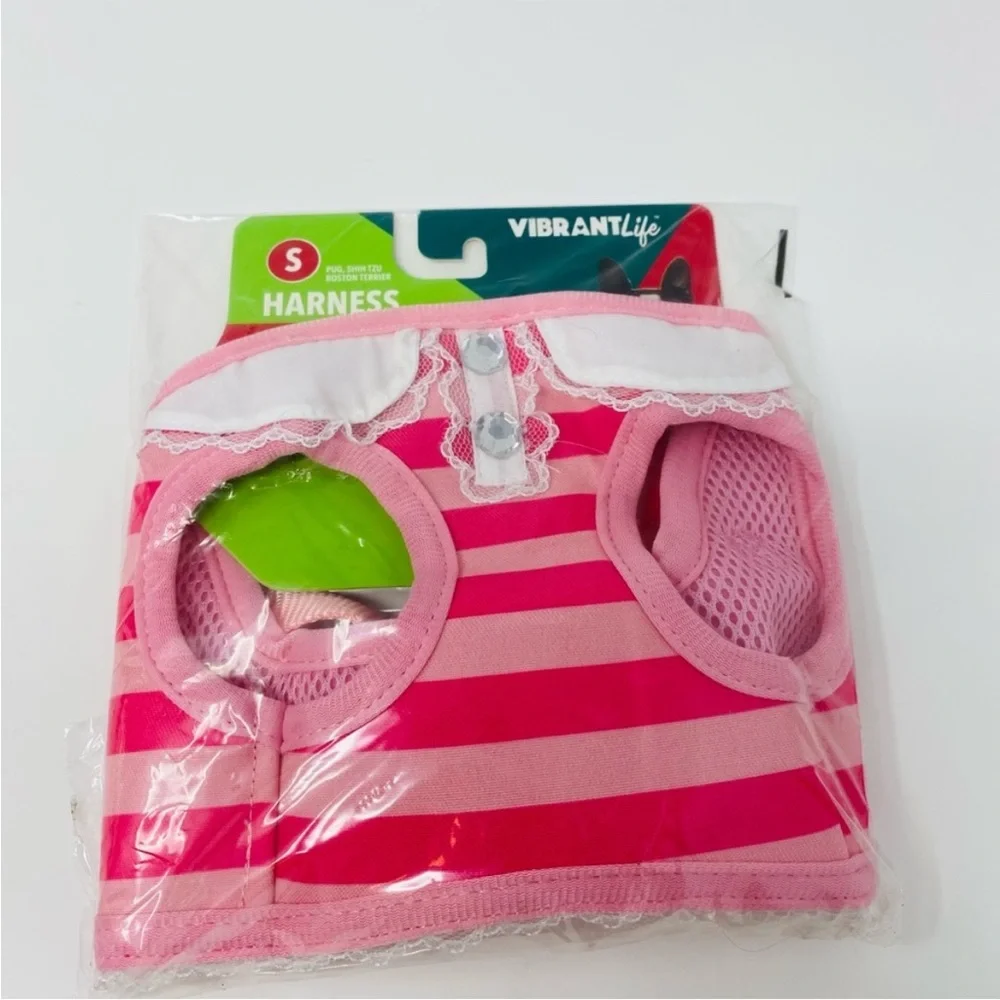 NWT Vibrant Life Harness Dog Pink Striped Size Small  (up to 15 pounds) - Picture 2 of 6